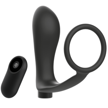 ANNEAU PÉNIS AVEC TÉLÉCOMMANDE PLUG ANAL NOIR RECHARGEABLE