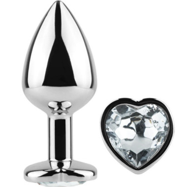 PLUG ANAL EN MÉTAL COEUR CRISTAL CLAIR PETITE TAILLE 7 CM