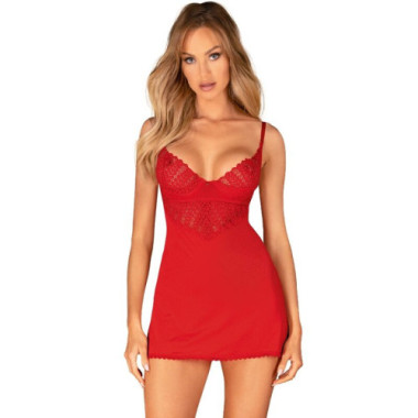 OBSESSIVE - CHEMISE & STRING INGRIDIA ROUGE XS/S