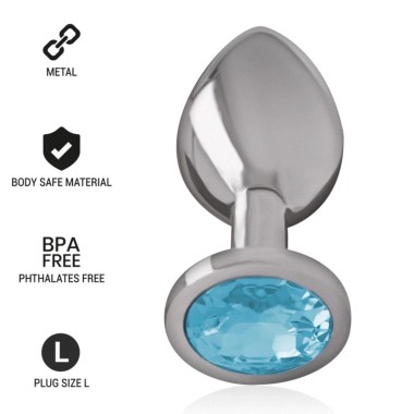 PLUG ANAL EN MÉTAL ALUMINIUM AVEC CRISTAL BLEU TAILLE L