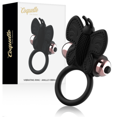 COCKRING PAPILLON AVEC VIBRATEUR NOIR/ OR