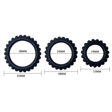 BAILE - TITAN SET 3 PCS COCK RING NOIR 2.8 + 2.4 + 1.9 CM