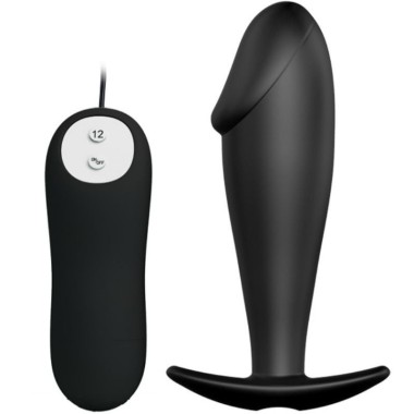 PLUG ANAL EN SILICONE FORME PÉNIS ET 12 MODES DE VIBRATION NOIR