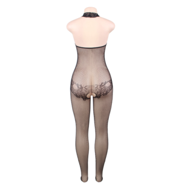 QUEEN LINGERIE - BODYSTOCKING AVEC OUVERTURE ET DENTELLE FLORALE S/L