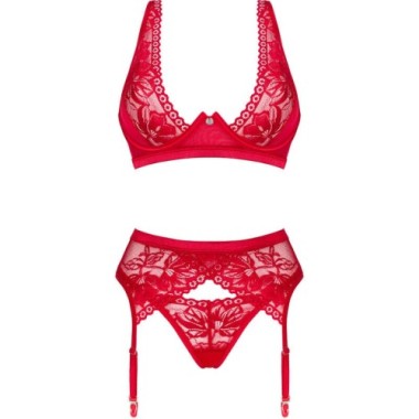 OBSESSIVE - ENSEMBLE LACELOVE TROIS PIÈCES ROUGE XS/S