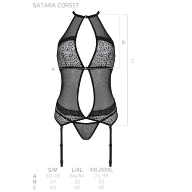 PASSION - CORSET SATARA LIGNE ÉROTIQUE NOIR L/XL