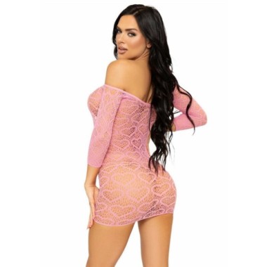 LEG AVENUE - MINI ROBE EN FILET COEUR TAILLE UNIQUE - ROSE