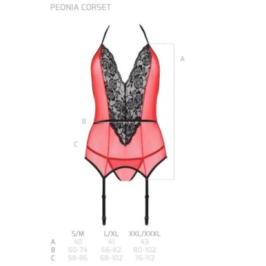 PASSION - PEONIA CORSET LIGNE ÉROTIQUE ROUGE L/XL