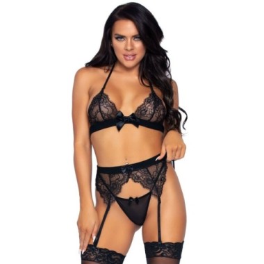 LEG AVENUE - ENSEMBLE TROIS PIÈCES TOP, PORTE-JARRETELLES ET G-STRING L