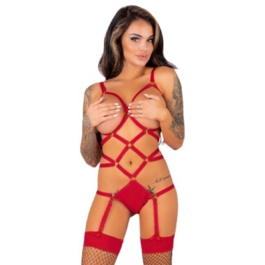 LIVCO CORSETTI FASHION - THIARA LC 20213 ENSEMBLE CORPS + BAS ROUGE S/M