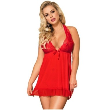 BABYDOLL RED MOTIFS FLORAUX DANS LES SEINS S / M