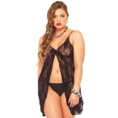 BABYDOLLS - DENTELLE ROSE AVEC GSTRING GRANDE TAILLE