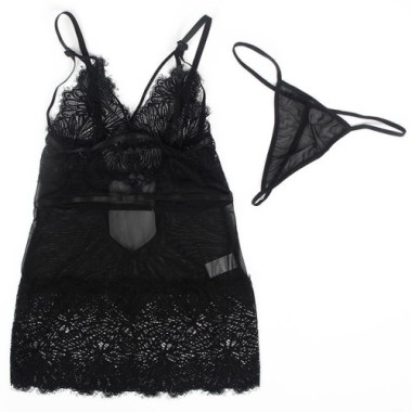 BABYDOLL BRETELLES EN DENTELLE RÉGLABLES NOIR L/XL