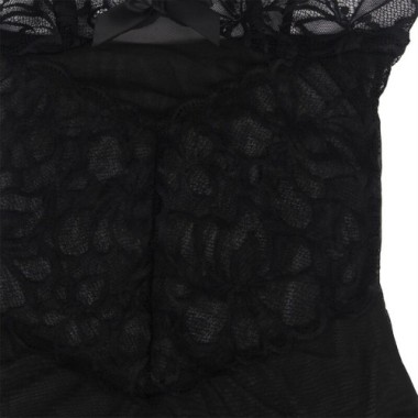 BABYDOLL BRETELLES RÉGLABLES ET DENTELLE TRANSPARENTE IMPRIMÉ FLEURI NOIR L/XL