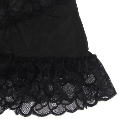 BABYDOLL BRETELLES RÉGLABLES ET DENTELLE TRANSPARENTE IMPRIMÉ FLEURI NOIR L/XL