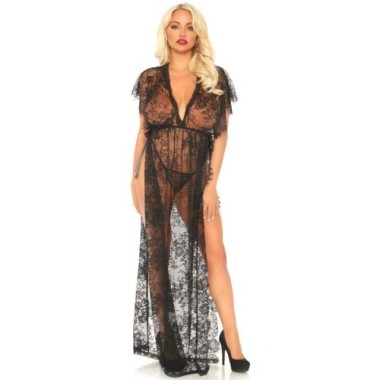 ENSEMBLE 2 PIÈCES DENTELLE KAFTEN ROBE ET STRING S/M