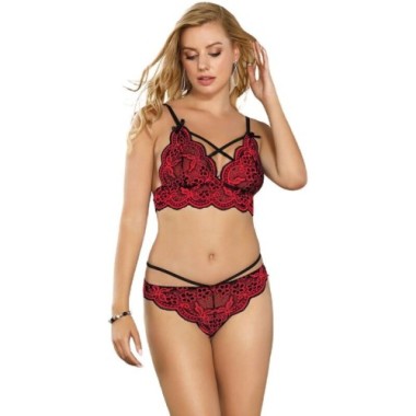 SET ENSEMBLE DEUX PIÈCES TOP ET CULOTTE EN DENTELLE S/M