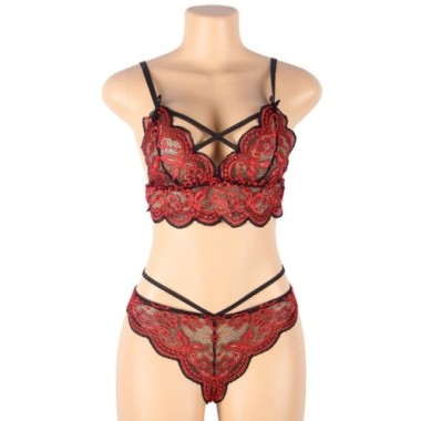 SET ENSEMBLE DEUX PIÈCES TOP ET CULOTTE EN DENTELLE S/M