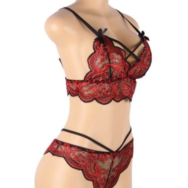 SET ENSEMBLE DEUX PIÈCES TOP ET CULOTTE EN DENTELLE S/M